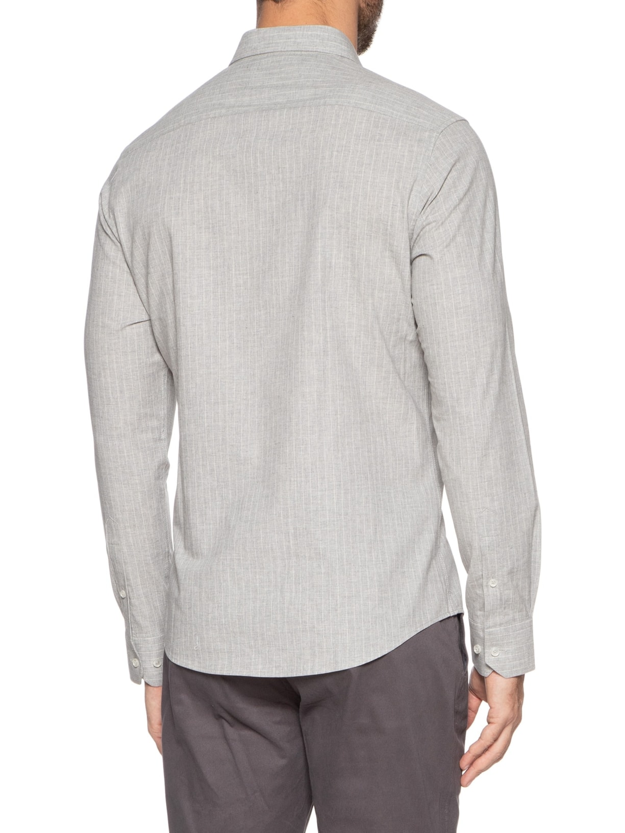 Camisa Masculina Social Manga Longa Slim Fit Cinza '2 Essential