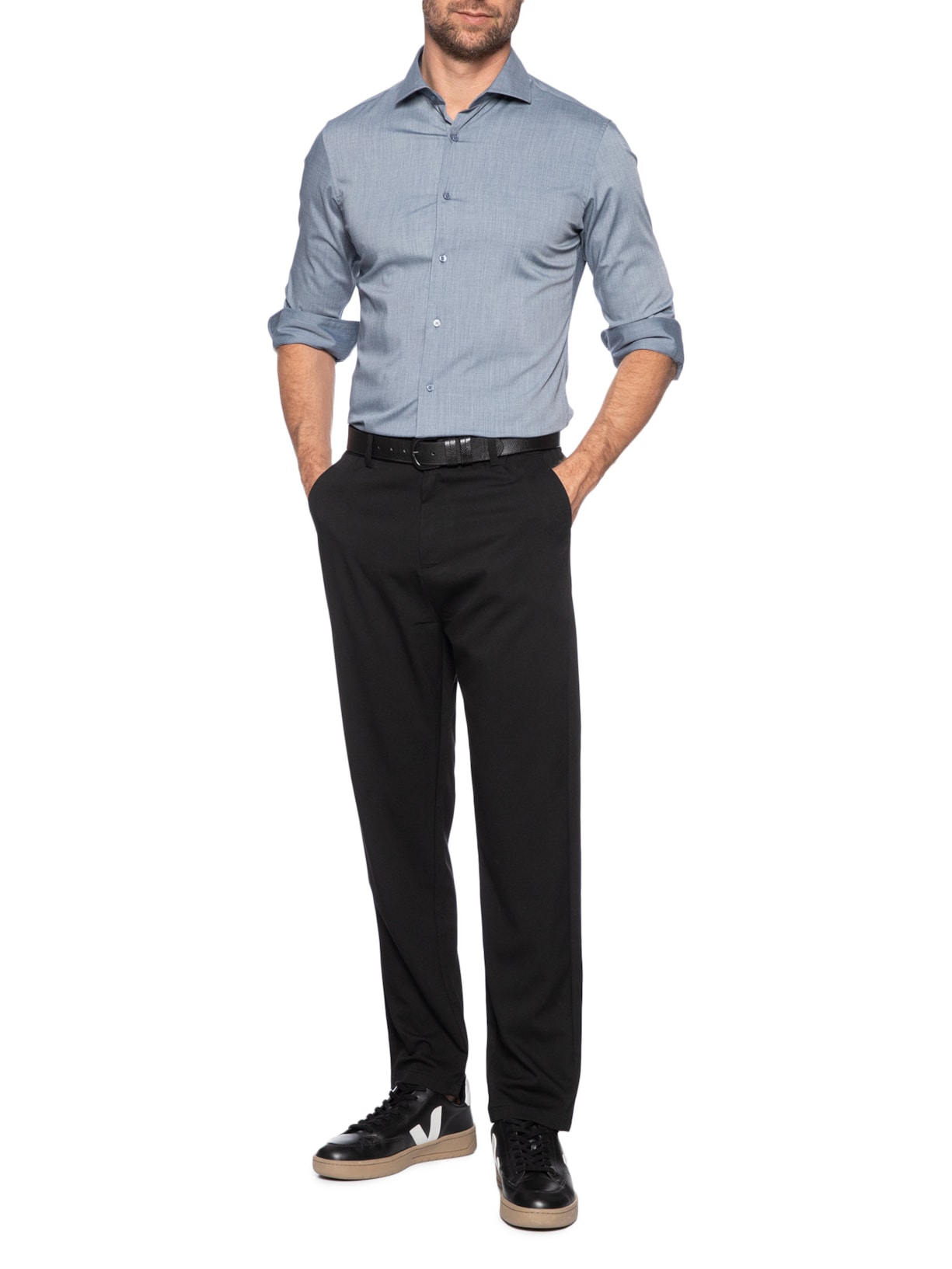 Camisa Masculina Social Manga Longa Tencel Azul '2 Essential