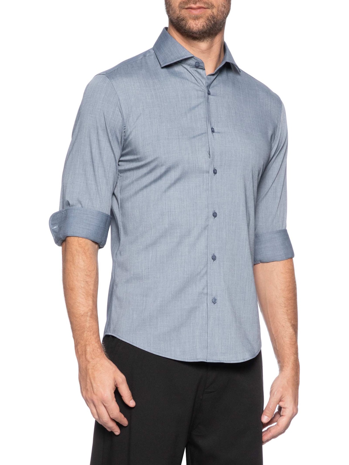 Camisa Masculina Social Manga Longa Tencel Azul '2 Essential