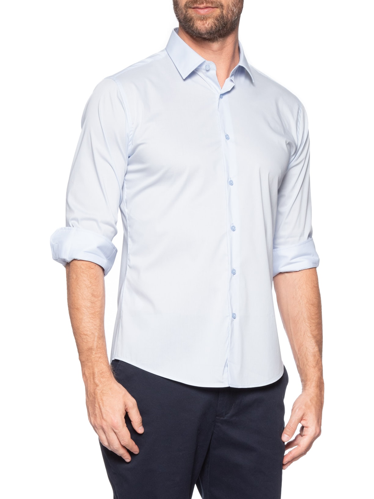 Camisa Masculina Social Ml Tech Premium Azul '2 Essential