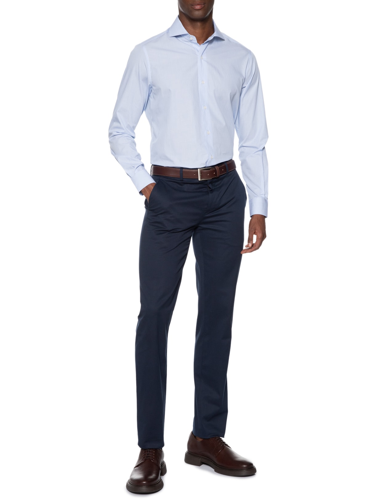 Camisa Masculina Social Pima Cotton Manga Longa Azul Paramount Alfaiataria