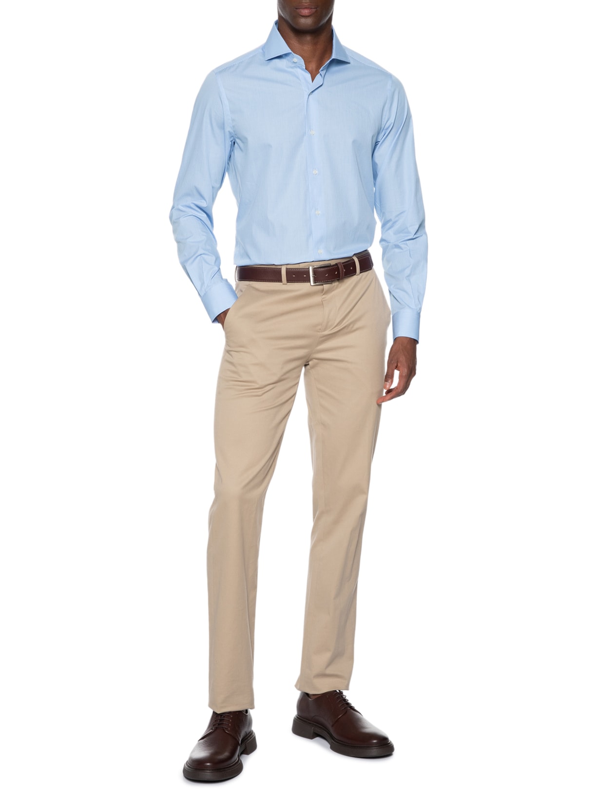 Camisa Masculina Social Pima Cotton Manga Longa Azul Paramount Alfaiataria