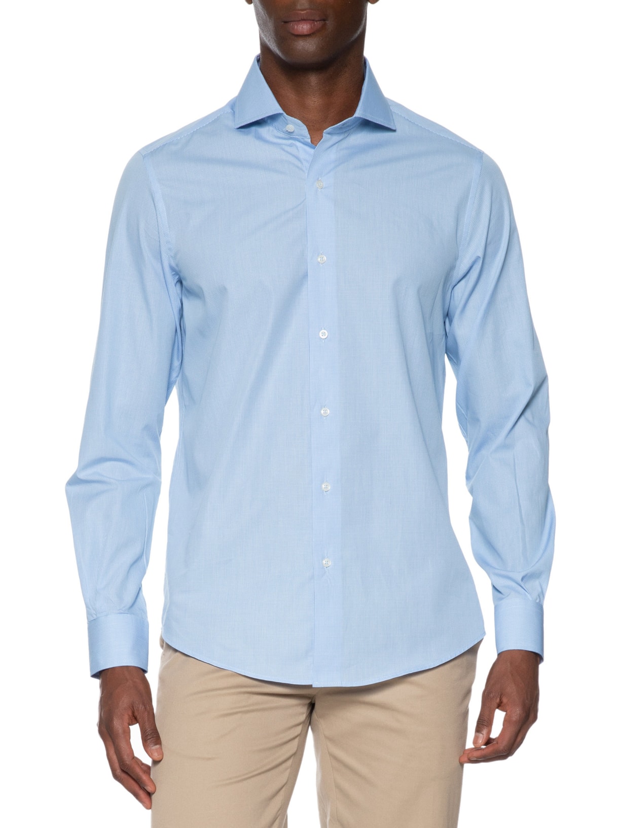 Camisa Masculina Social Pima Cotton Manga Longa Azul Paramount Alfaiataria