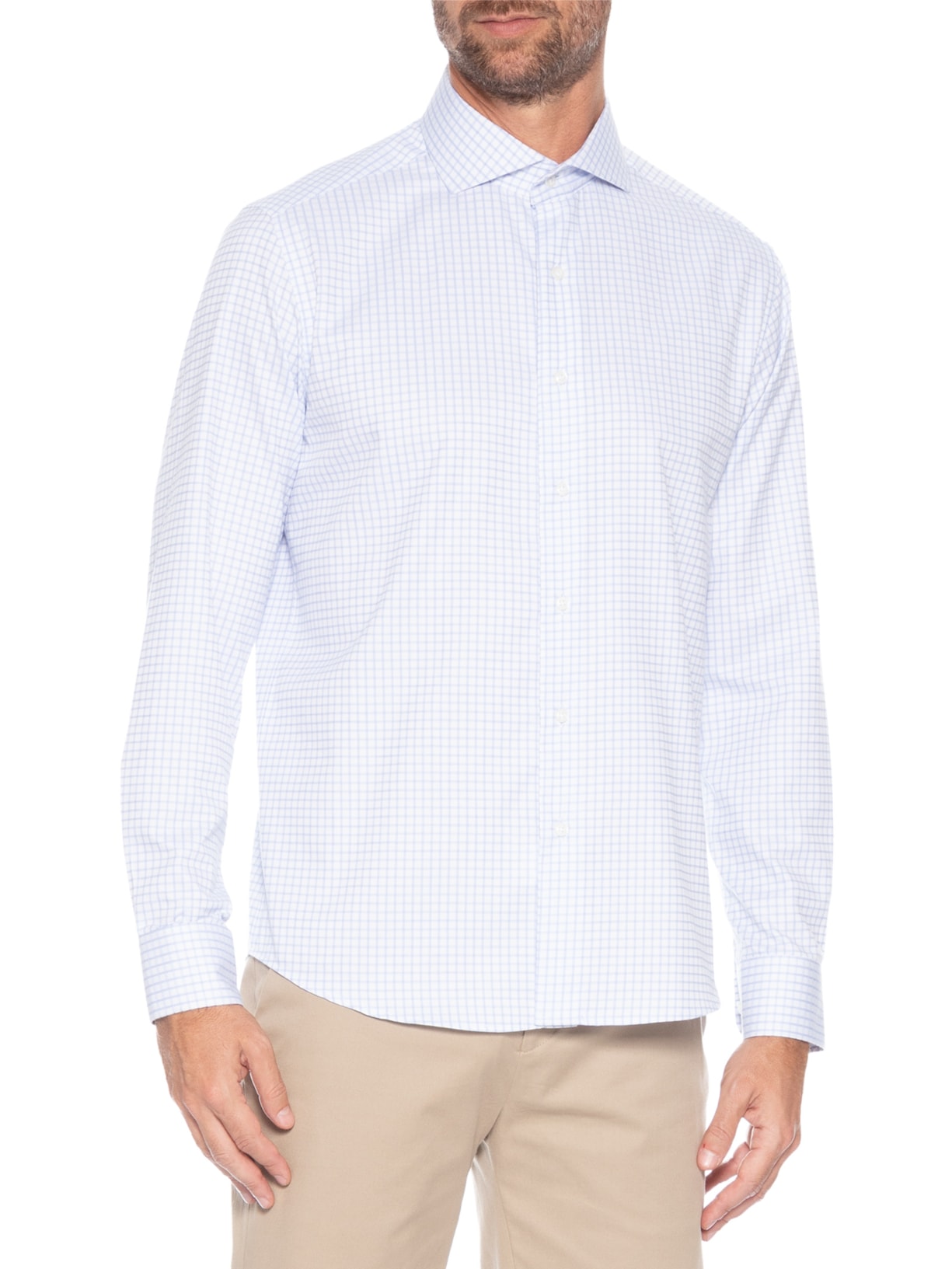 Camisa Masculina Social Pitti Grazie Fio Tinto Sarjado Azul Paramount Alfaiataria