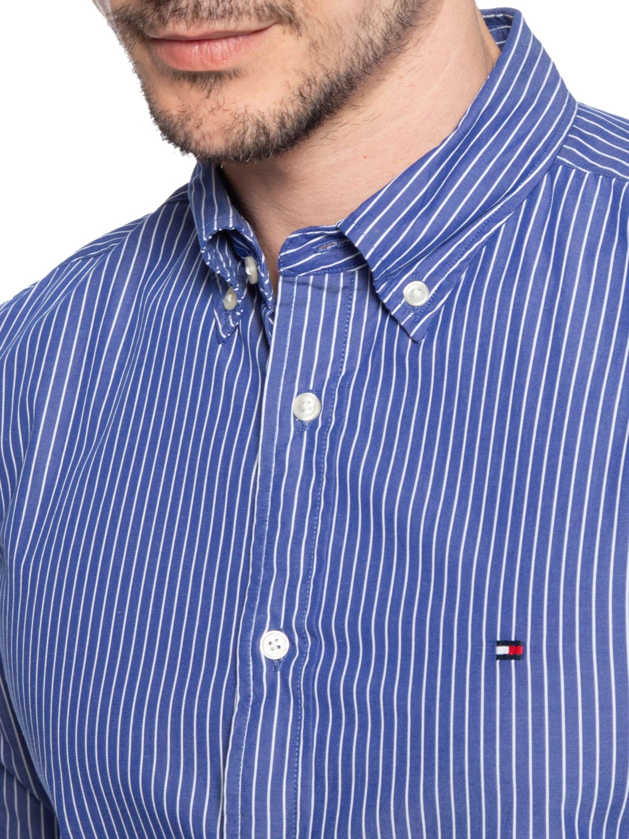 Camisa Masculina Social Regular Fit Em Popline Estampada Azul Tommy Hilfiger