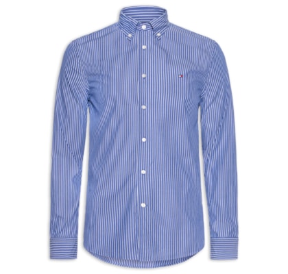 Camisa Masculina Social Regular Fit Em Popline Estampada - Azul
