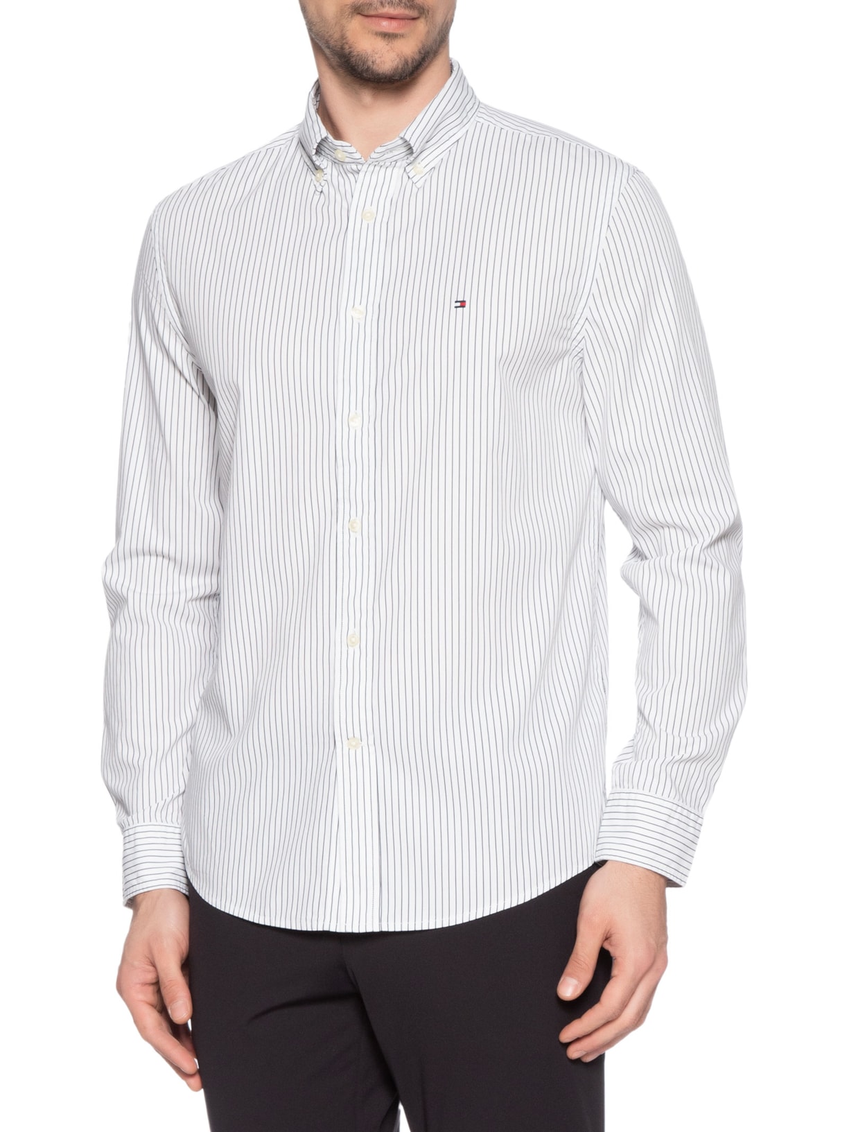Camisa Masculina Social Regular Fit Em Popline Estampada Azul Tommy Hilfiger