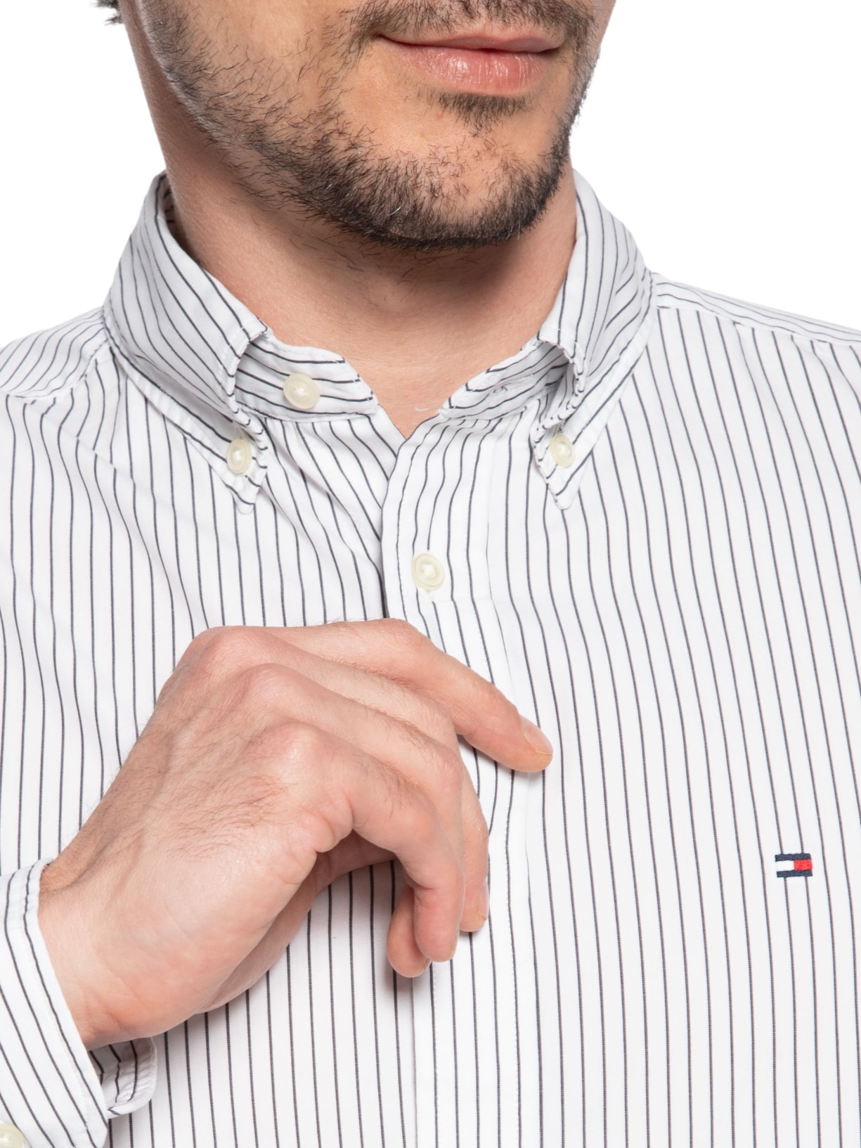 Camisa Masculina Social Regular Fit Em Popline Estampada Azul Tommy Hilfiger