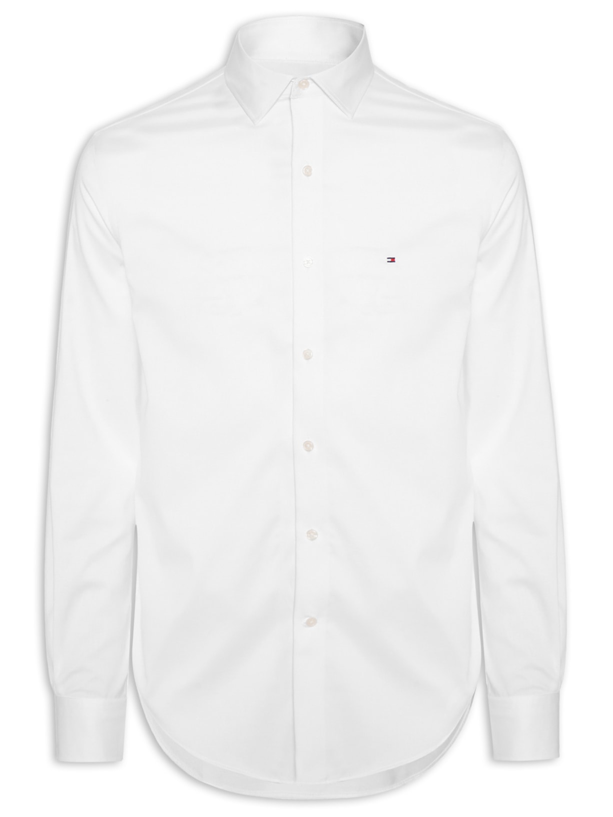 Camisa Masculina Social Regular Fit Logo No Peito Stretch Branco Tommy Hilfiger