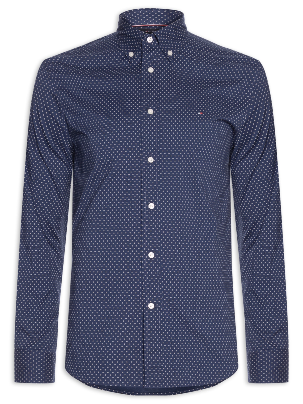 Camisa Masculina Social Regular Fit Mini Print Em Algodão - Azul