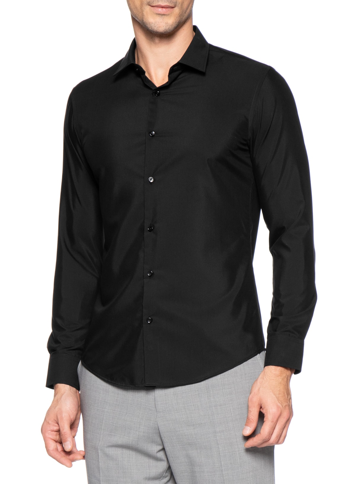 Camisa Masculina Social Slim Fit Algodão E Modal Preto '2 Essential