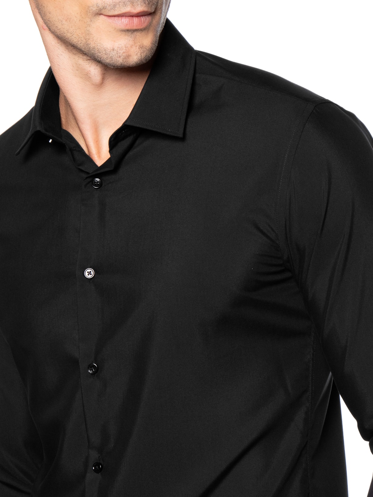 Camisa Masculina Social Slim Fit Algodão E Modal Preto '2 Essential