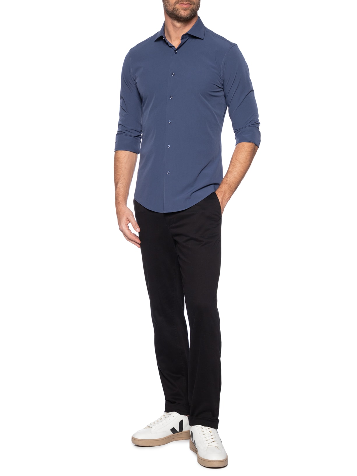 Camisa Masculina Social Slim Fit Azul  '2 Essential