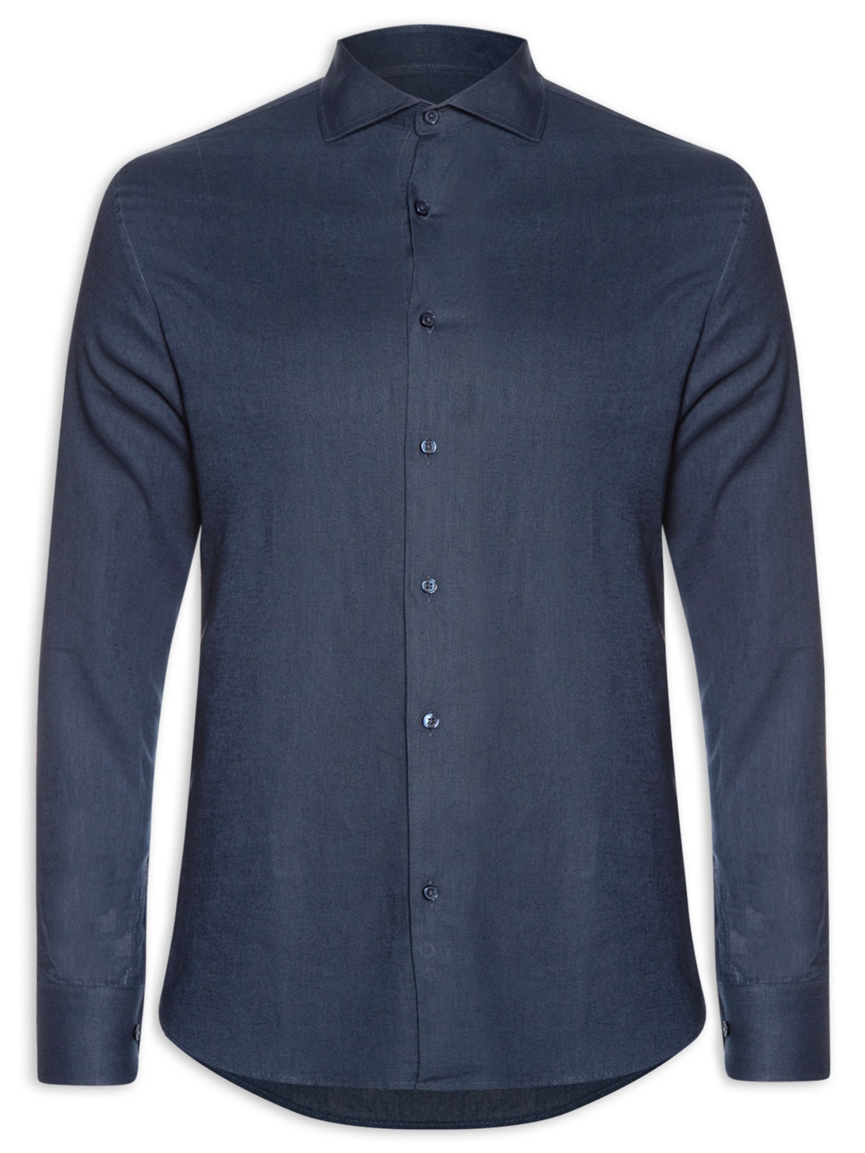 Camisa Masculina Social Slim Fit Blend Linho - Azul