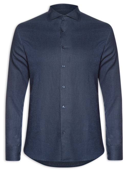 Camisa Masculina Social Slim Fit Blend Linho - Azul
