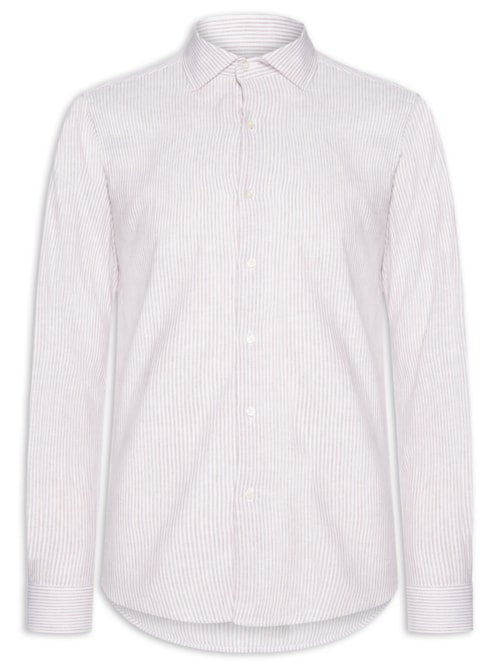 Camisa Masculina Social Slim Fit Blend Linho - Bege