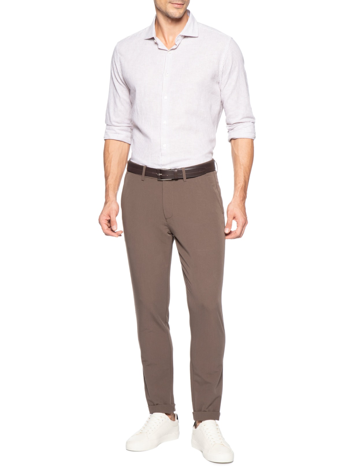 Camisa Masculina Social Slim Fit Blend Linho Bege '2 Essential