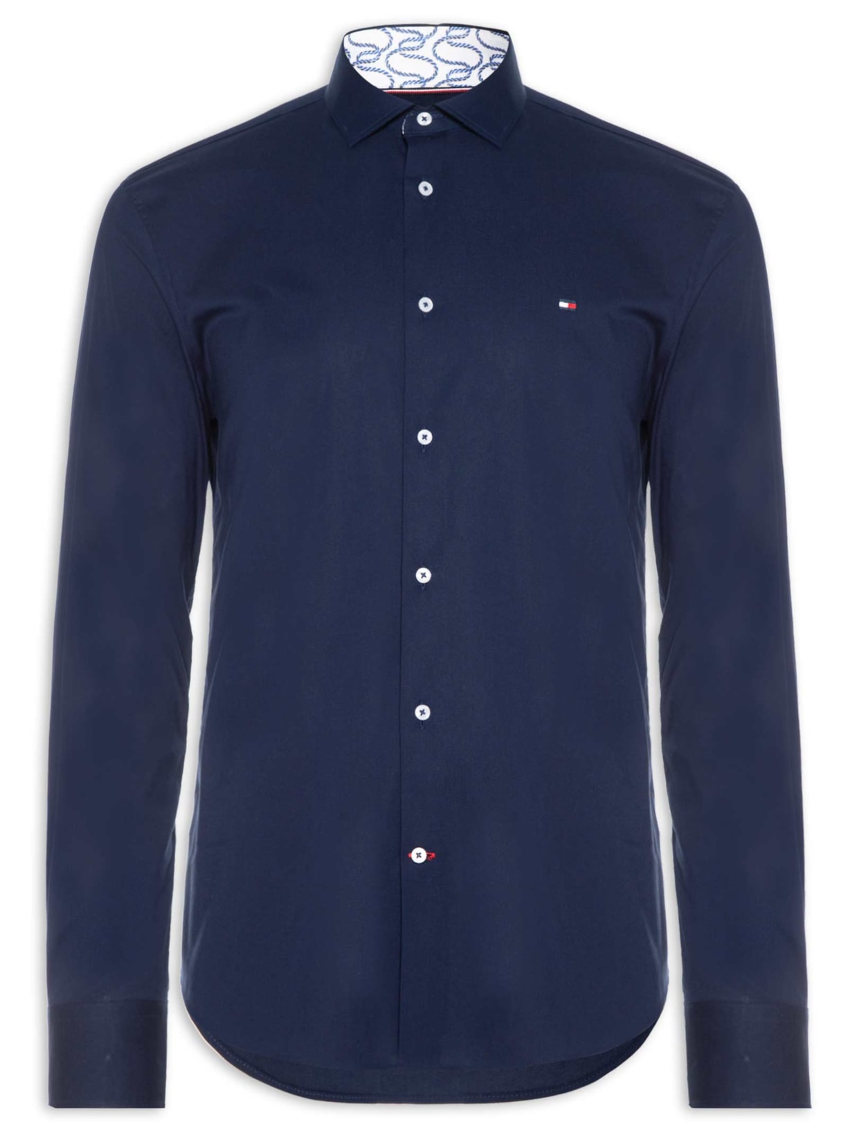 Camisa Masculina Social Slim Fit Detalhe Contrastante Poplin - Azul