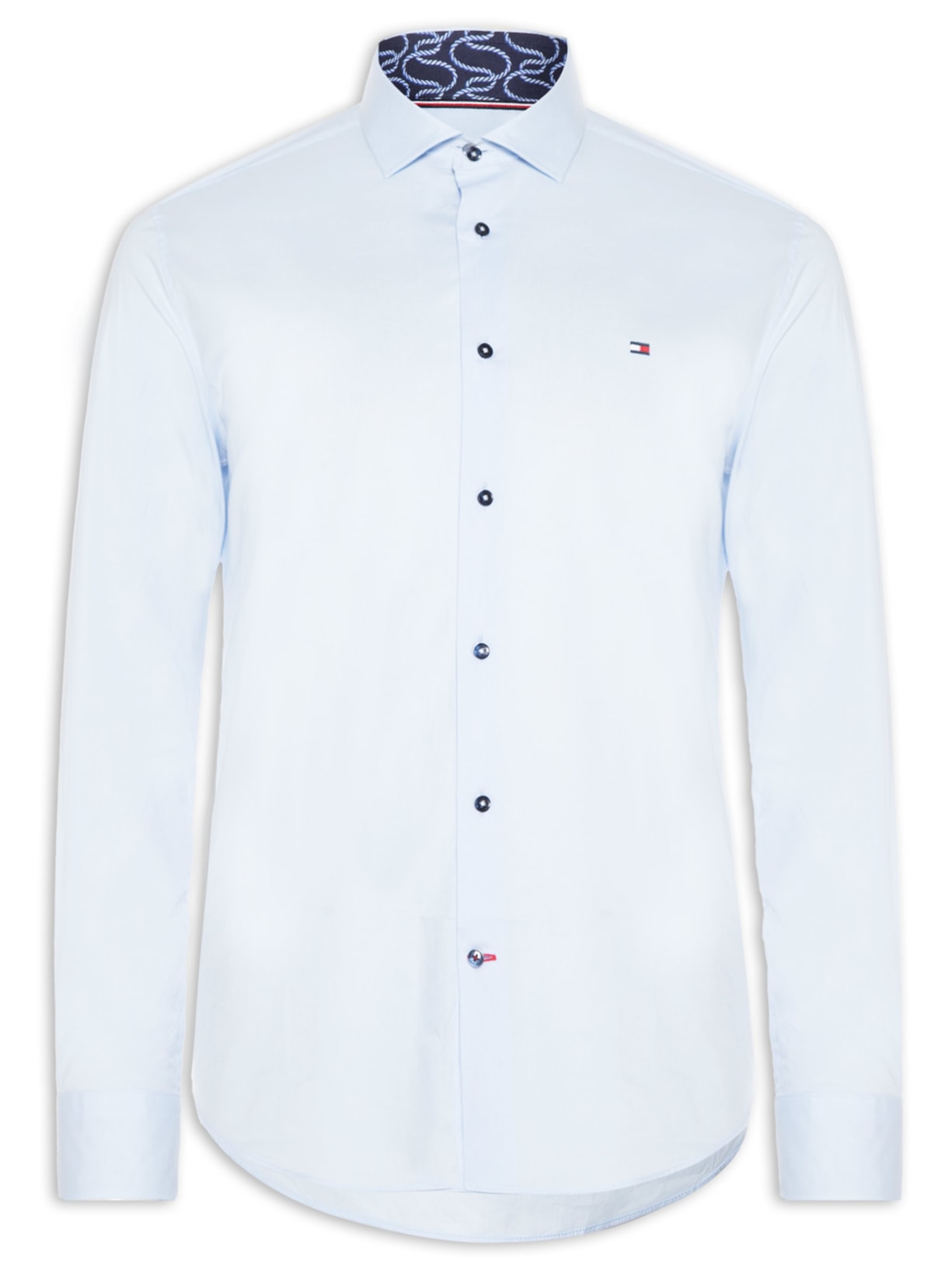 Camisa Masculina Social Slim Fit Detalhe Contrastante Poplin Azul Tommy Hilfiger