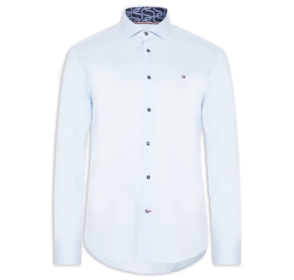 Camisa Masculina Social Slim Fit Detalhe Contrastante Poplin - Azul