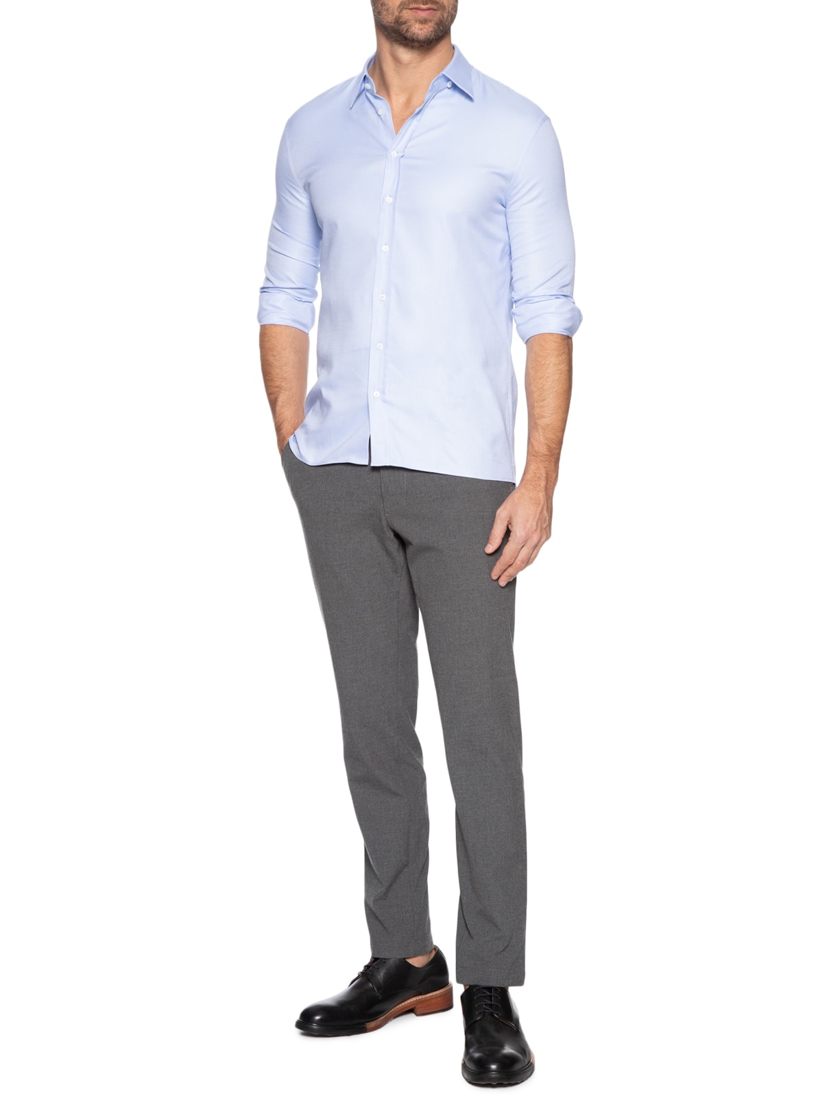 Camisa Masculina Social Slim Fit Em Oxford Azul  Ricardo Almeida