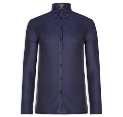 Camisa Masculina Social Slim Fit Em Oxford - Azul 