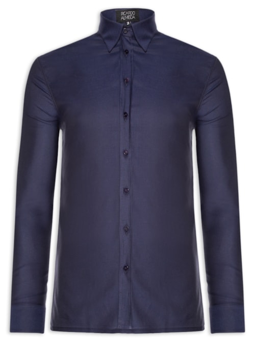 Camisa Masculina Social Slim Fit Em Oxford - Azul