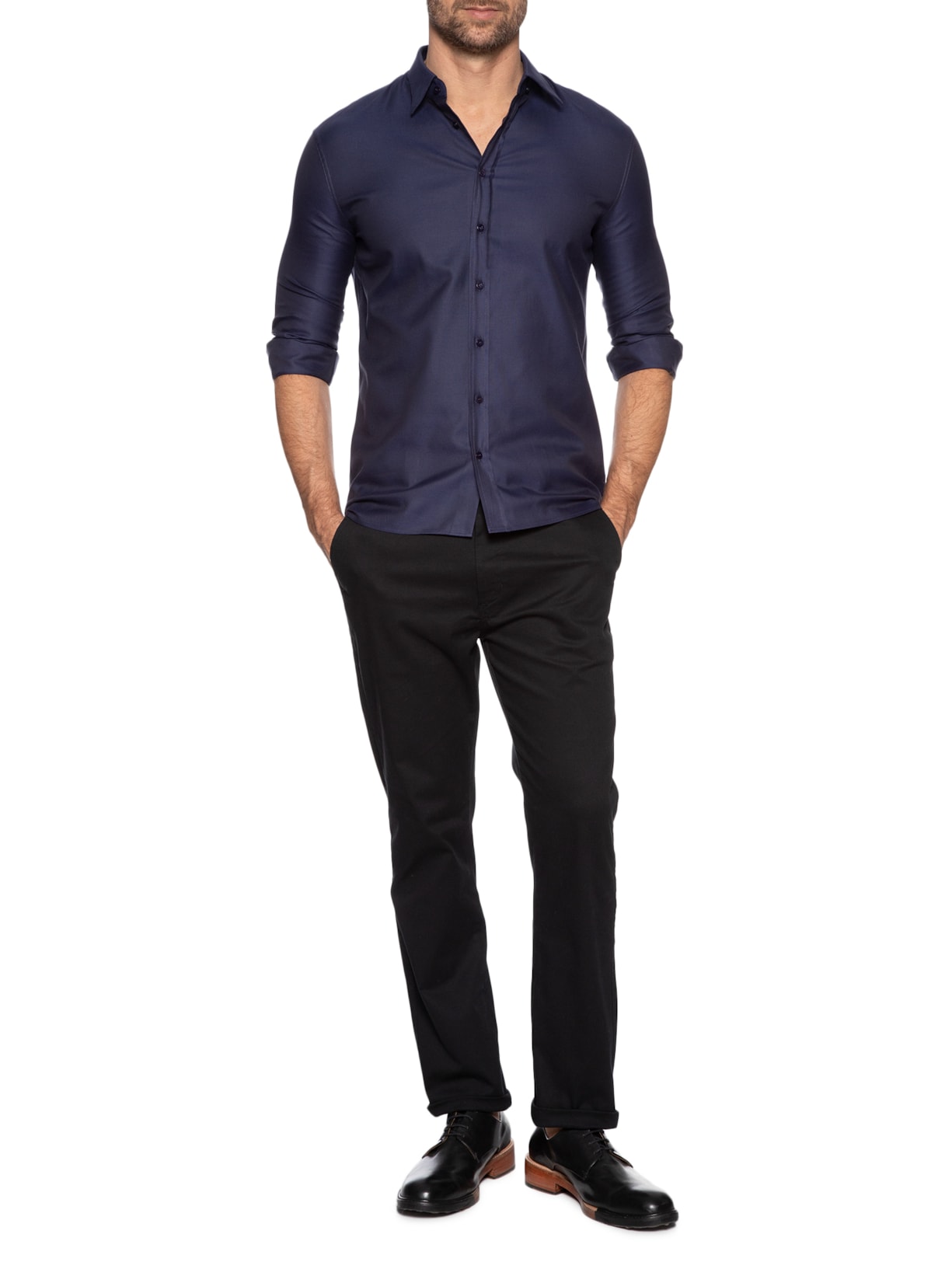 Camisa Masculina Social Slim Fit Em Oxford Azul  Ricardo Almeida