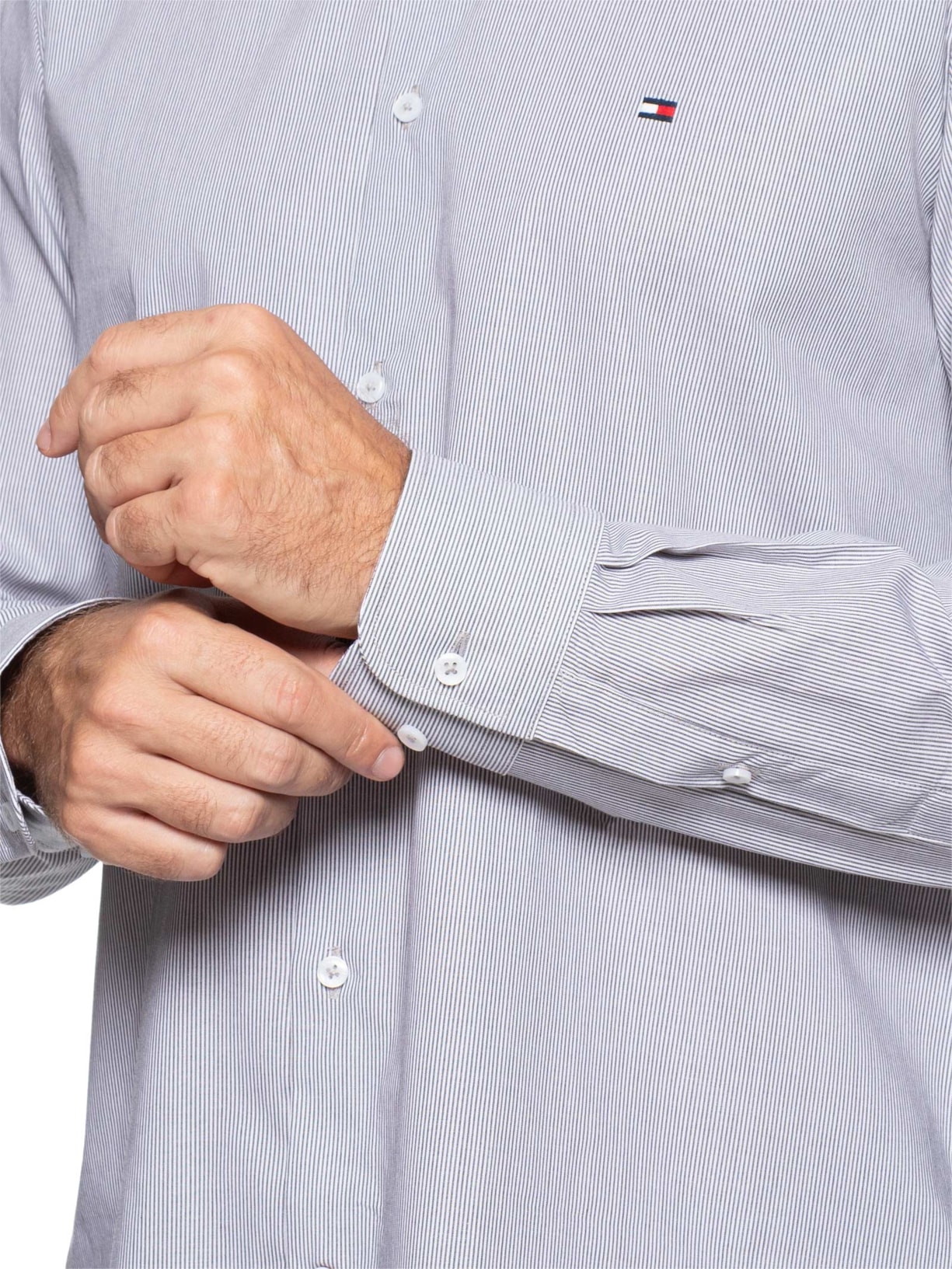 Camisa Masculina Social Slim Fit Listras Preto Tommy Hilfiger