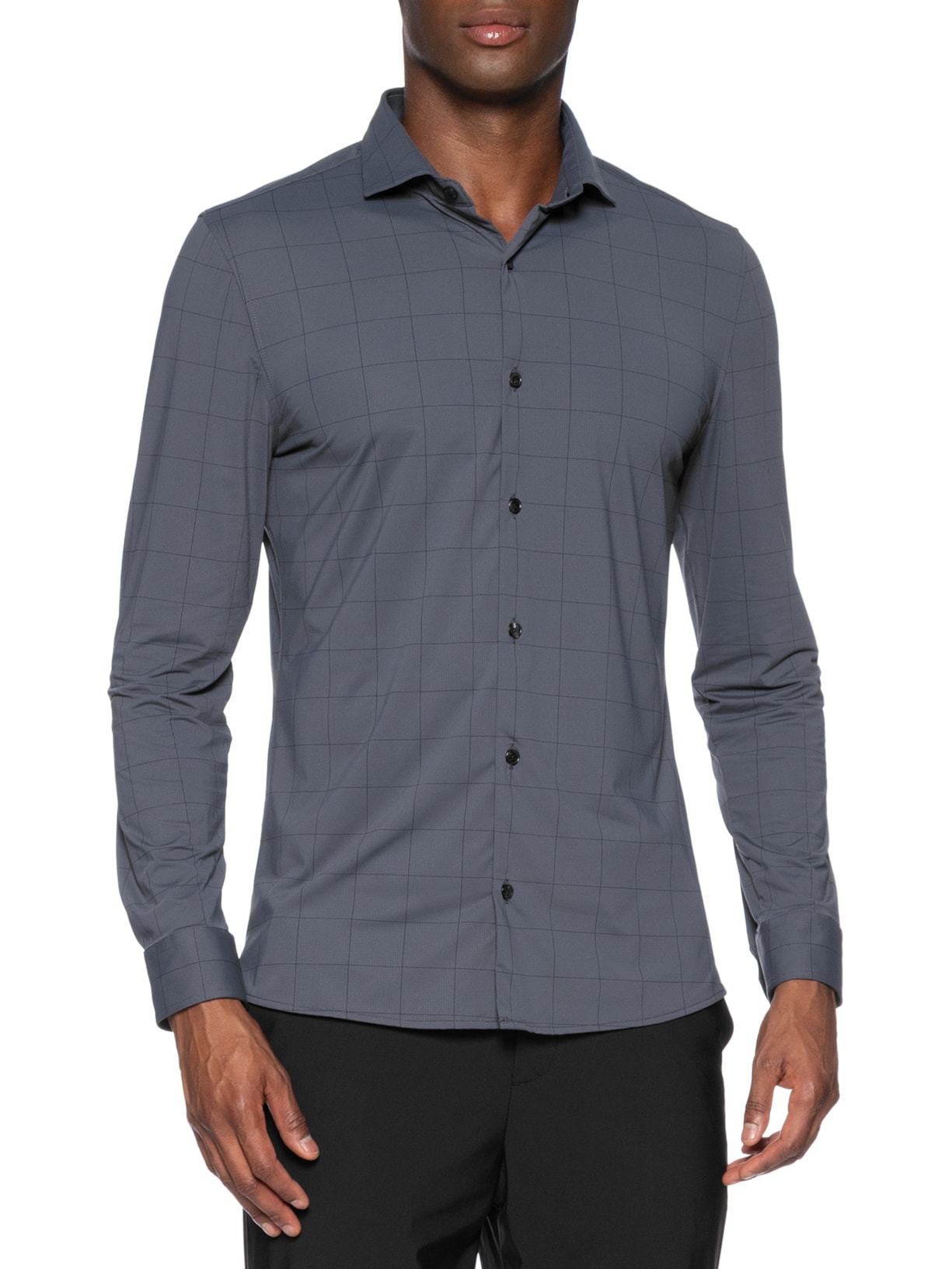 Camisa Masculina Social Slim Fit Power Quadros Cinza Sergio K