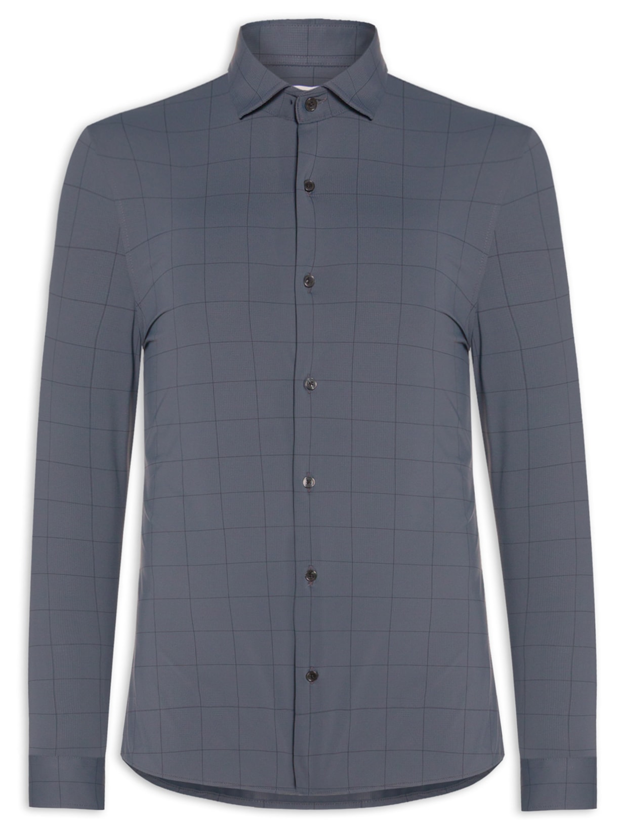 Camisa Masculina Social Slim Fit Power Quadros Cinza Sergio K