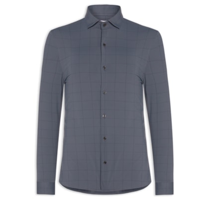 Camisa Masculina Social Slim Fit Power Quadros - Cinza