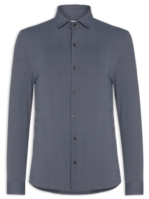 Camisa Masculina Social Slim Fit Power Quadros - Cinza