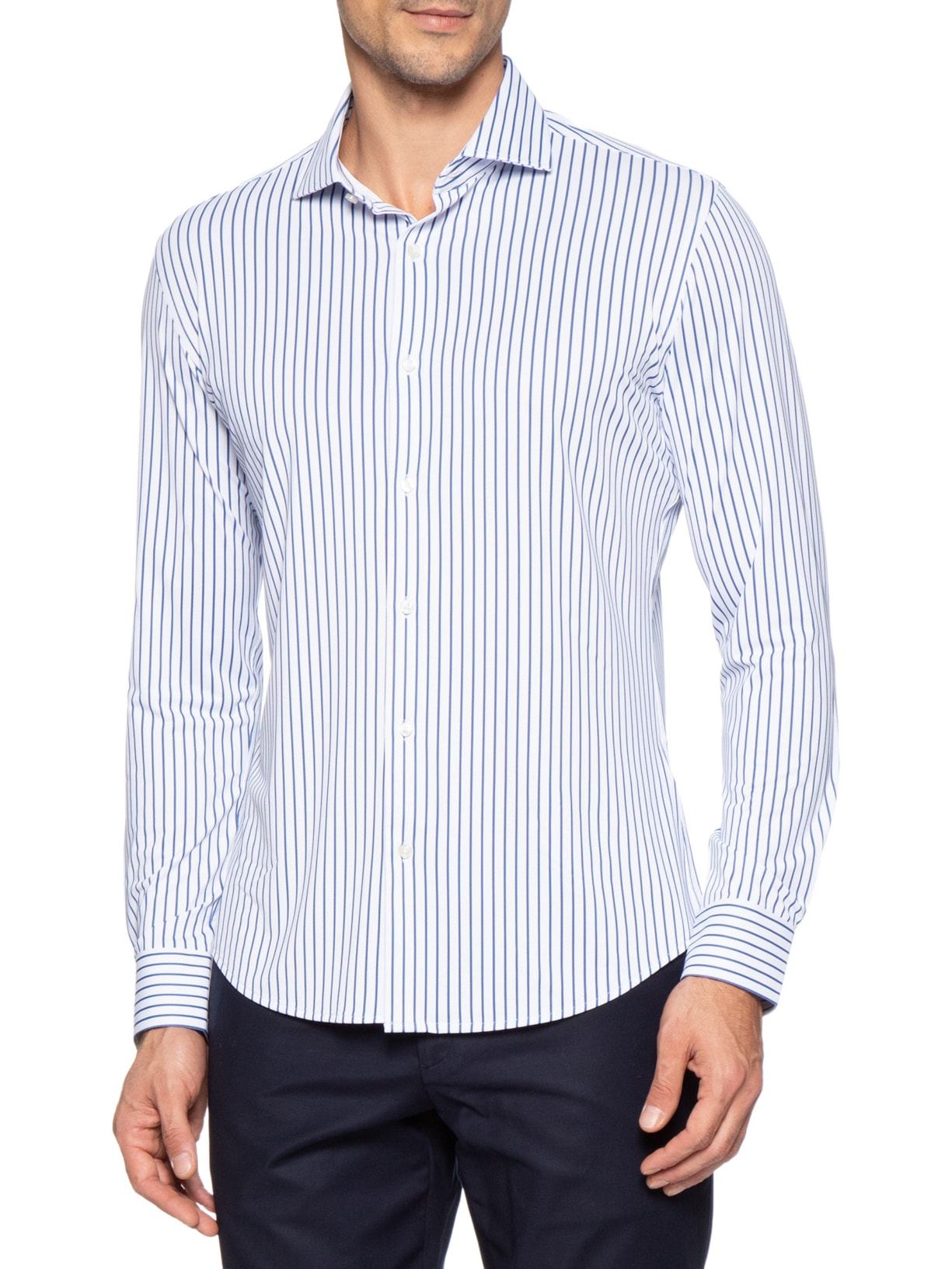 Camisa Masculina Social Slim Fit Tech Dots Respirável Azul '2 Essential