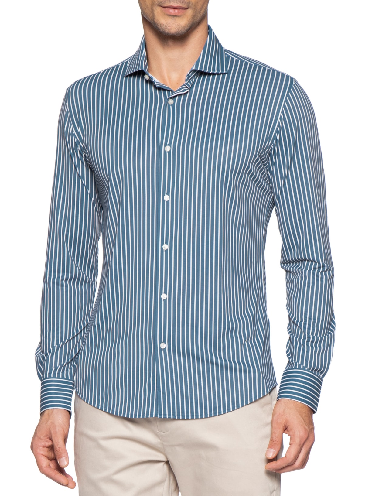 Camisa Masculina Social Slim Fit Tech Dots Respirável Azul '2 Essential