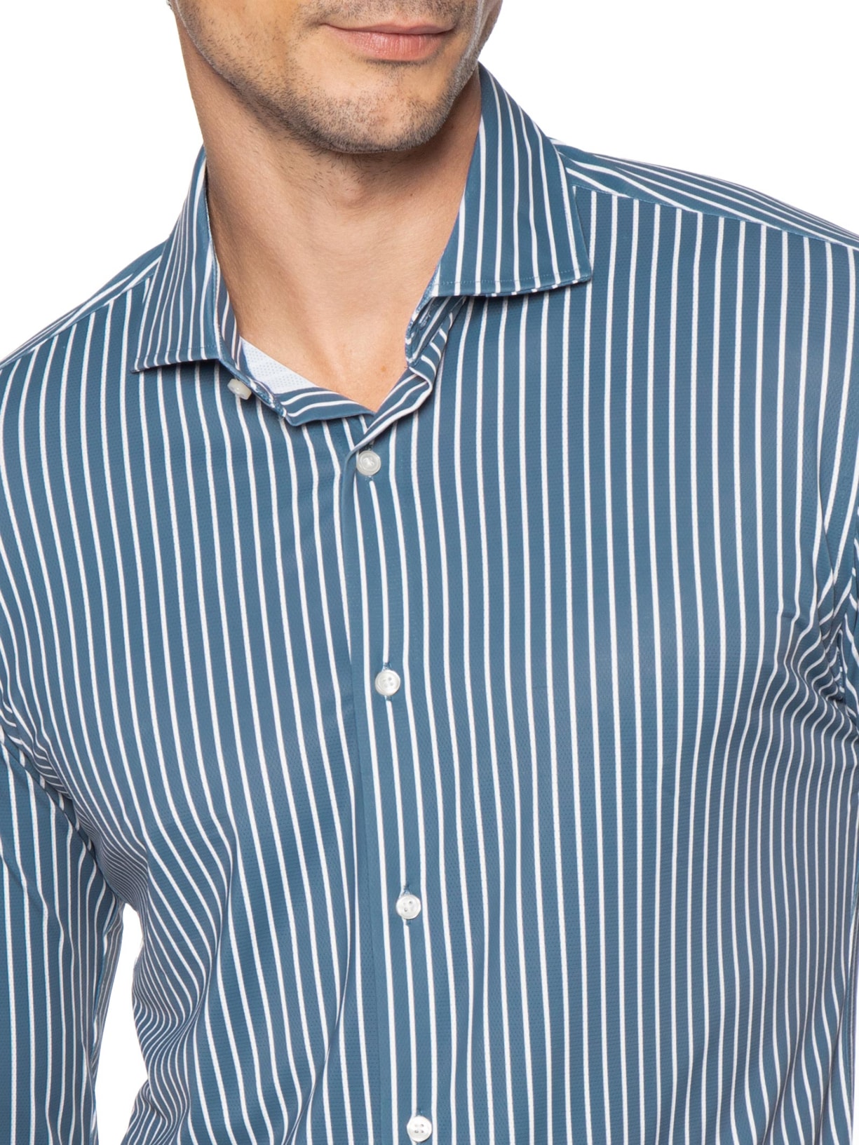 Camisa Masculina Social Slim Fit Tech Dots Respirável Azul '2 Essential