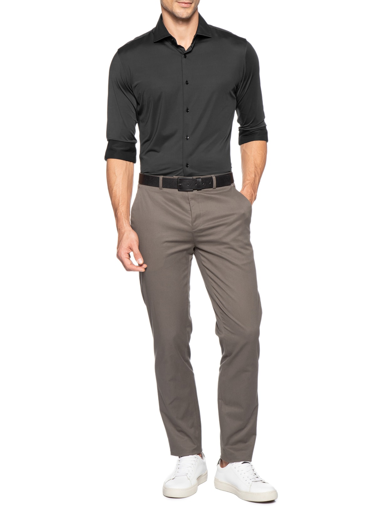 Camisa Masculina Social Slim Fit Tech Dots Respirável Preto '2 Essential