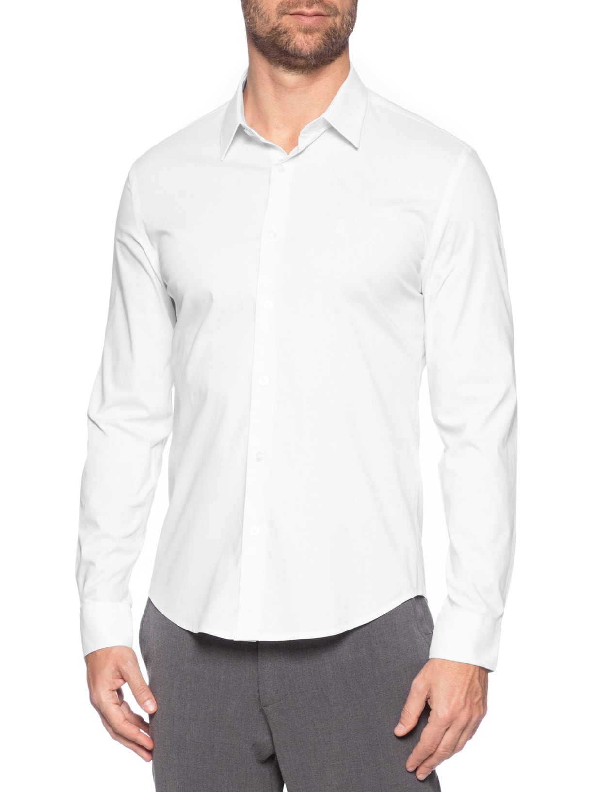 Camisa Masculina Social Slim Fit Tricoline Com ELastano Branco Sergio K