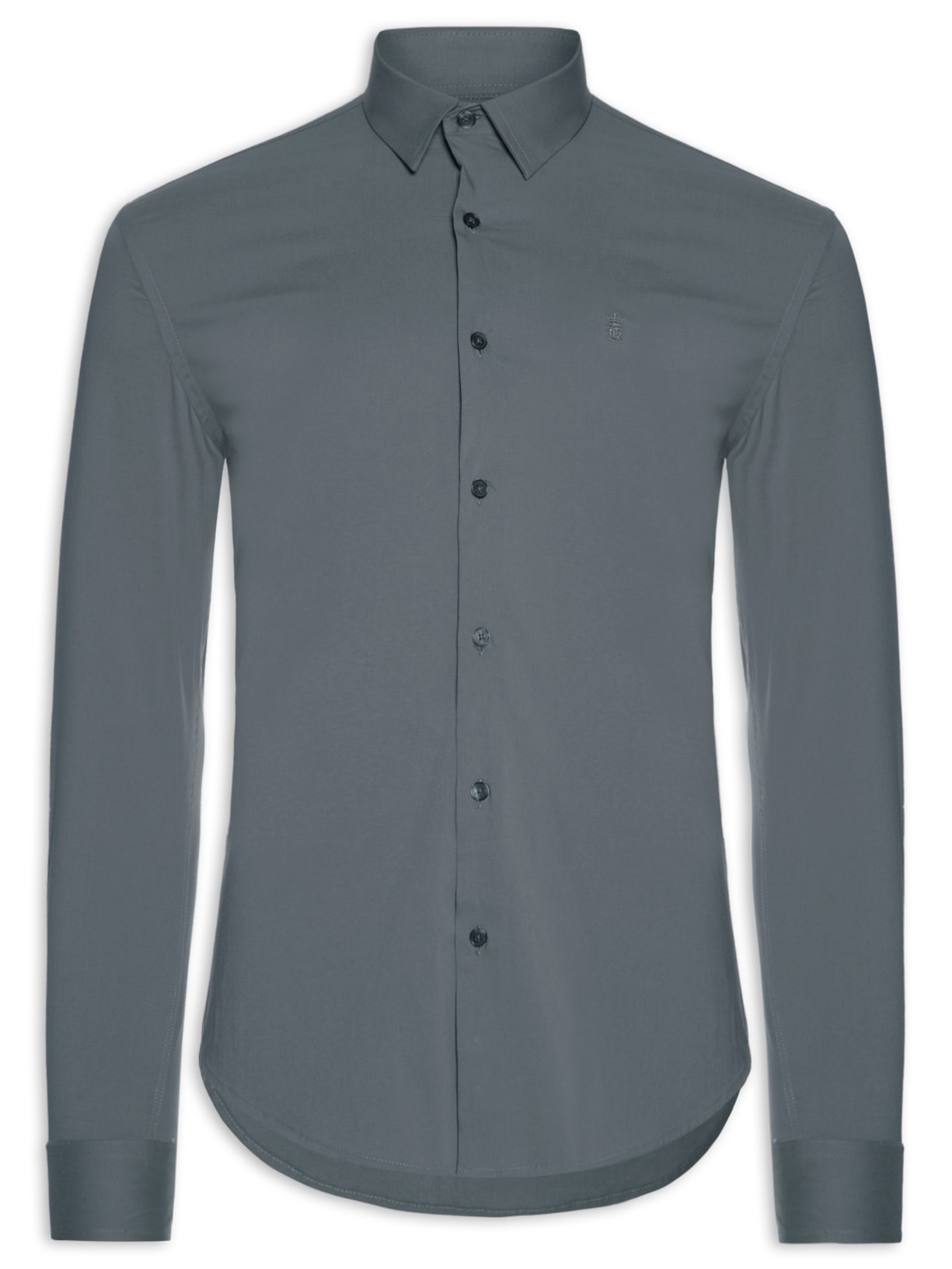 Camisa Masculina Social Slim Fit Tricoline Com Elastano - Cinza