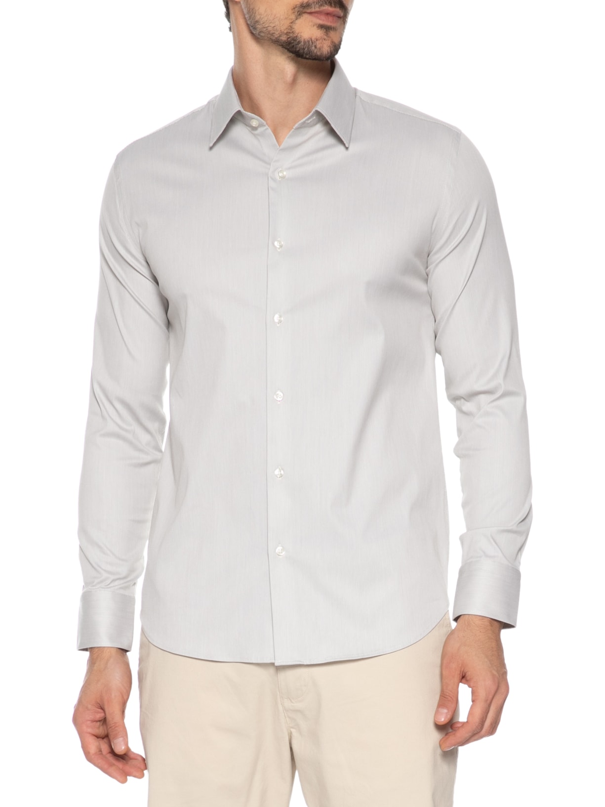 Camisa Masculina Social Soho Algodão Tech Fio Fustão Branco Paramount Alfaiataria