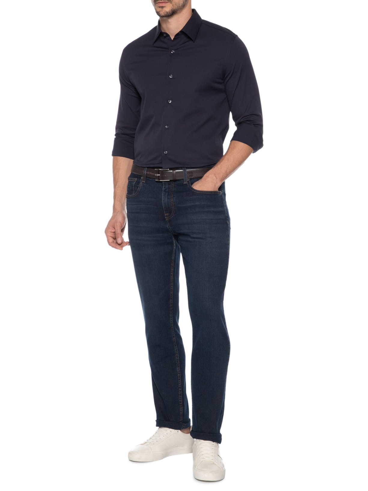 Camisa Masculina Social Soho Algodão Tech Lisa Azul Paramount Alfaiataria
