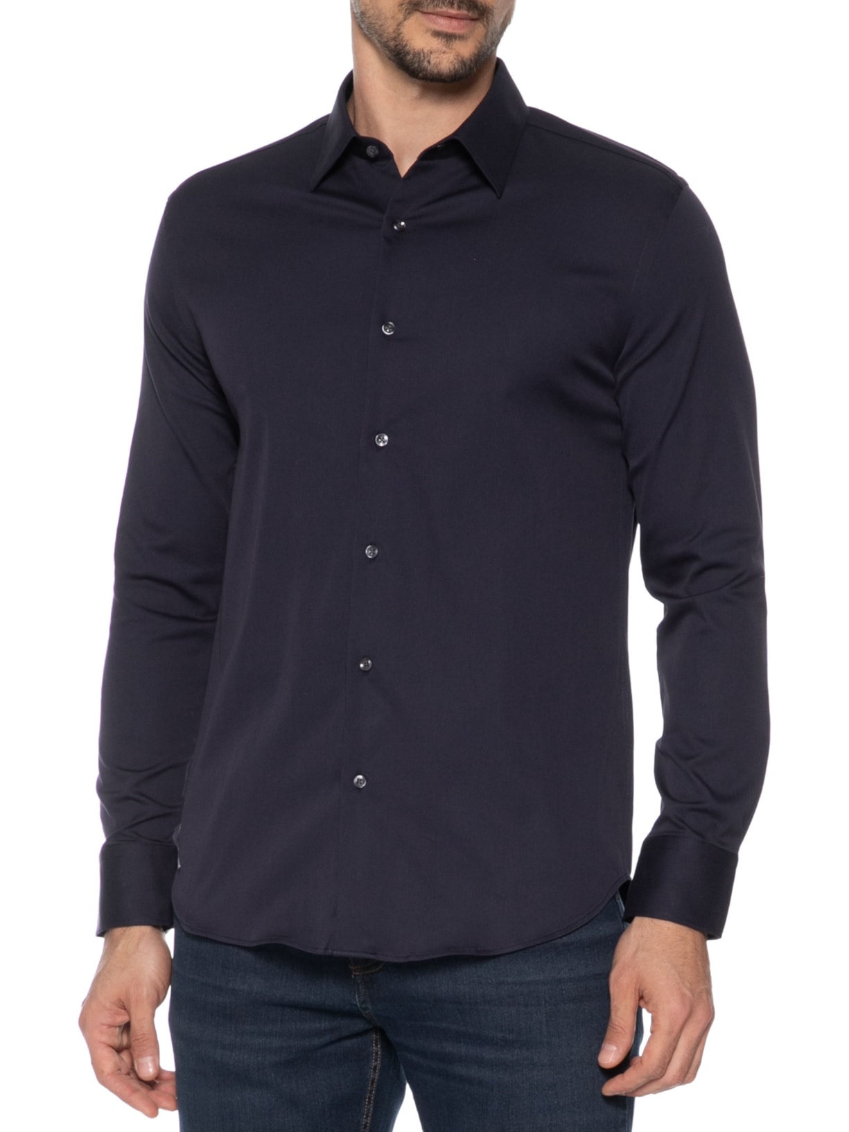 Camisa Masculina Social Soho Algodão Tech Lisa Azul Paramount Alfaiataria