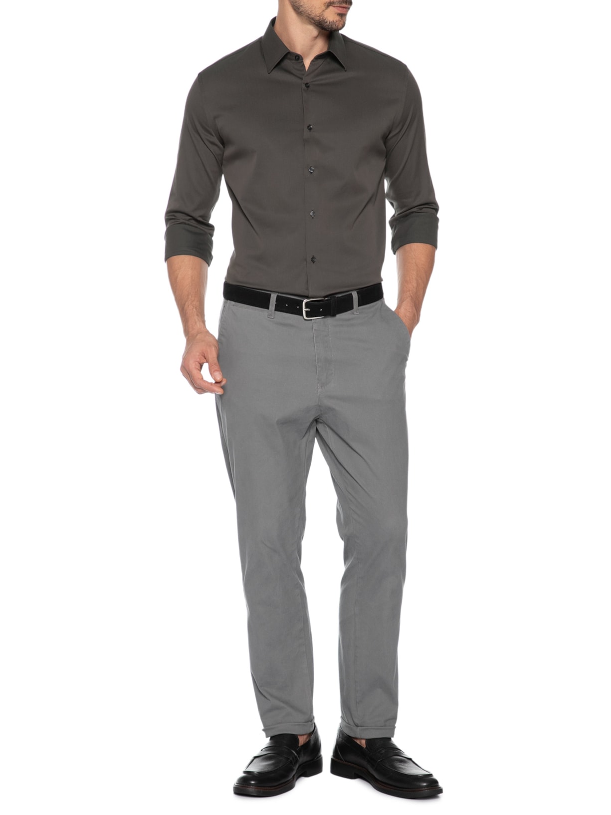 Camisa Masculina Social Soho Algodão Tech Lisa Marrom Paramount Alfaiataria