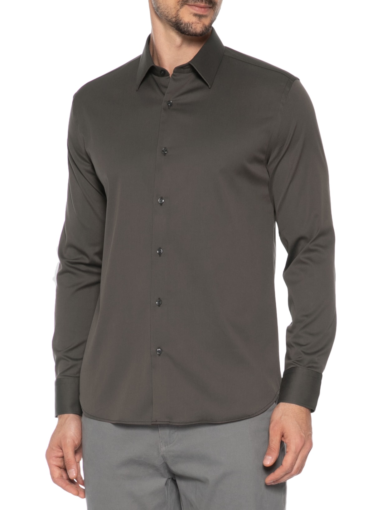 Camisa Masculina Social Soho Algodão Tech Lisa Marrom Paramount Alfaiataria