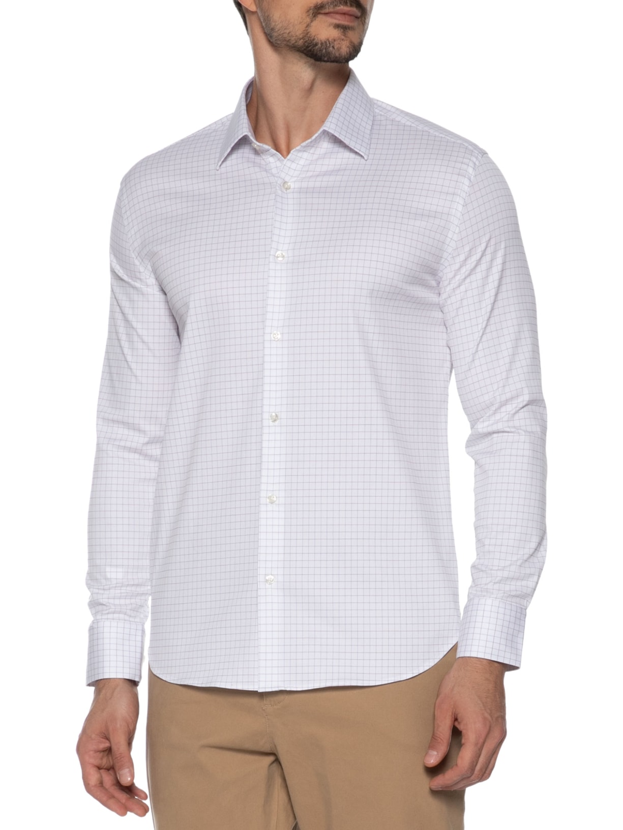 Camisa Masculina Social Soho Algodão Tech Wine Branco Paramount Alfaiataria