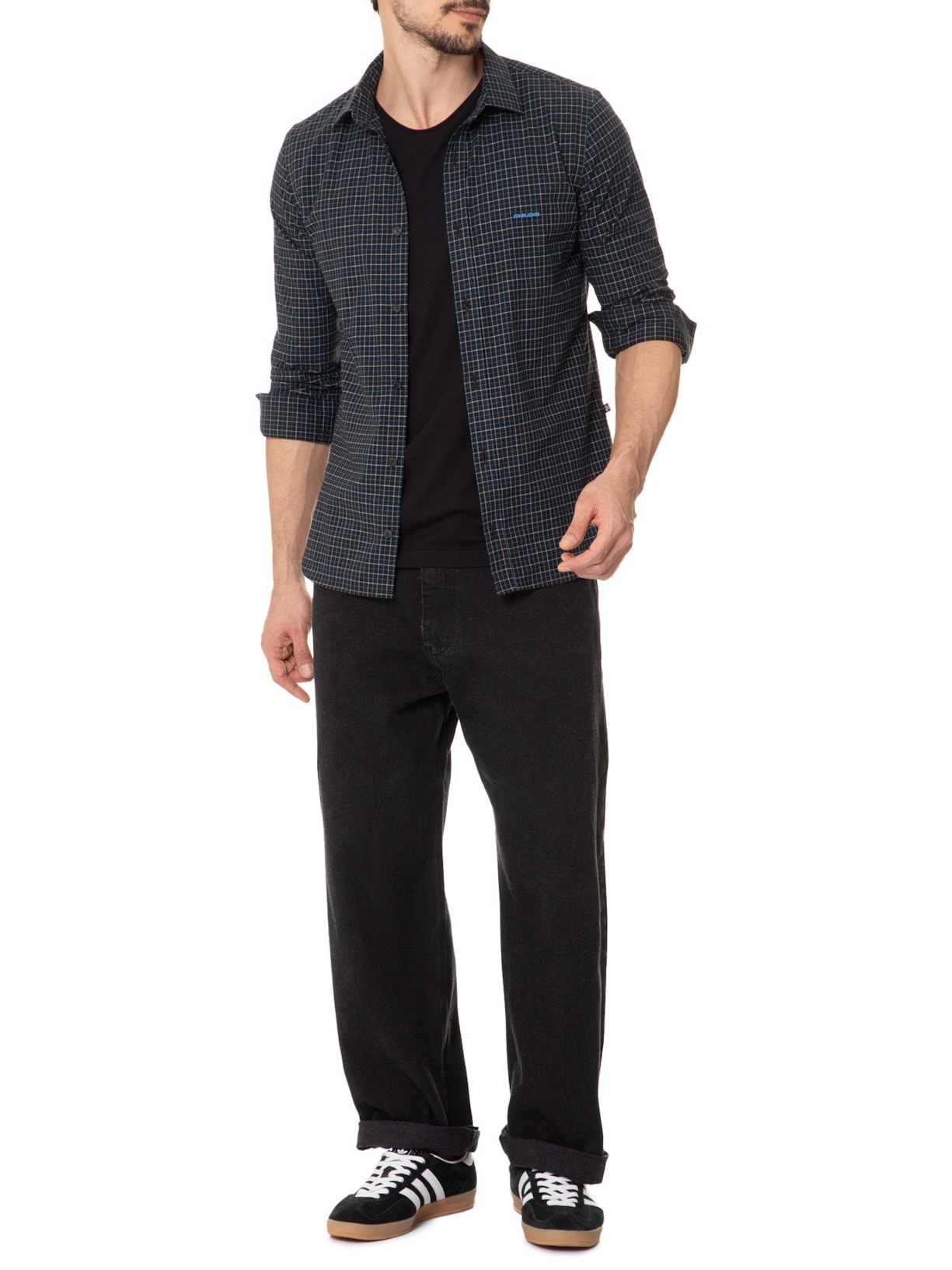 Camisa Masculina Squared Black Preto John John