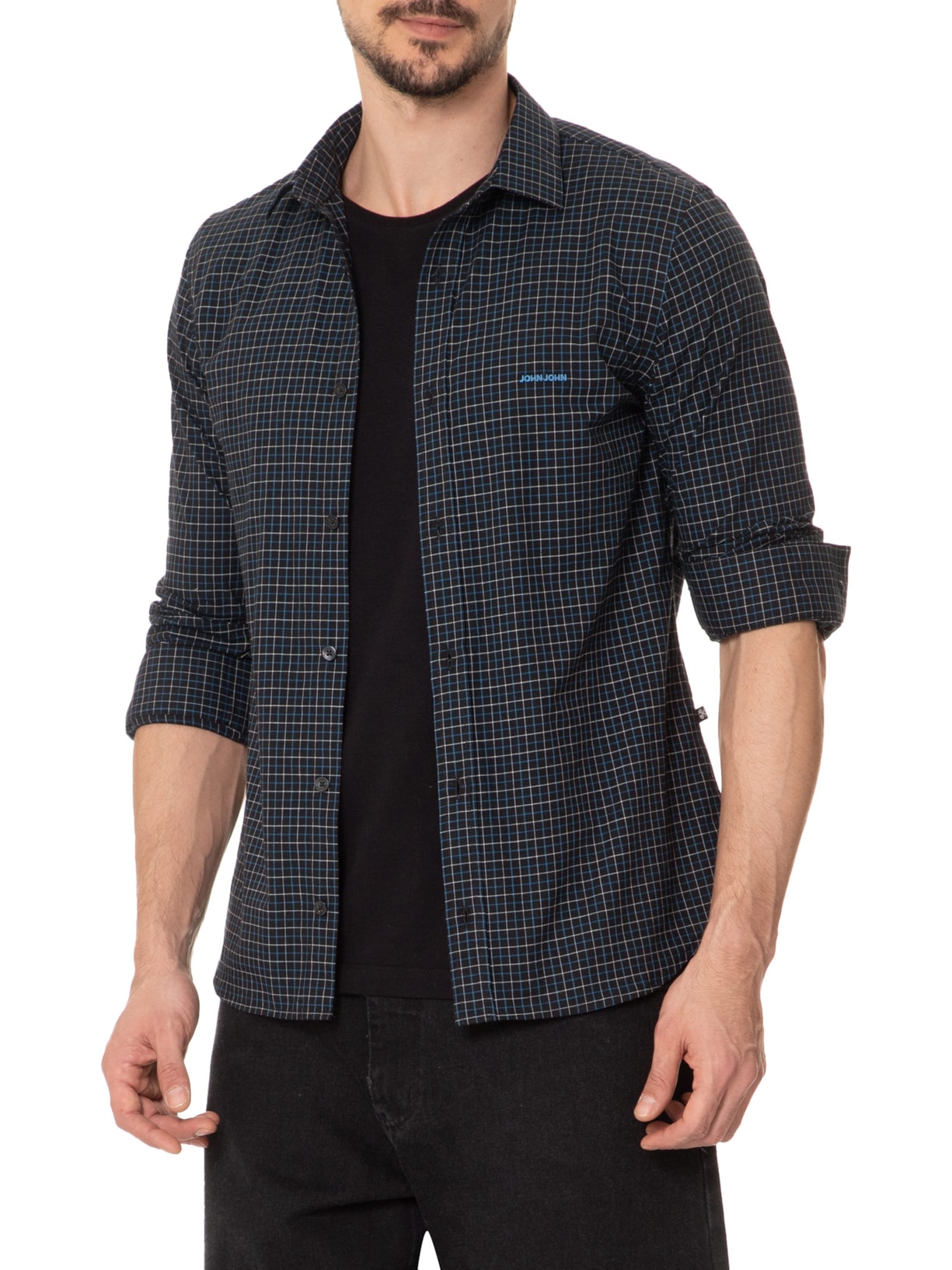 Camisa Masculina Squared Black Preto John John