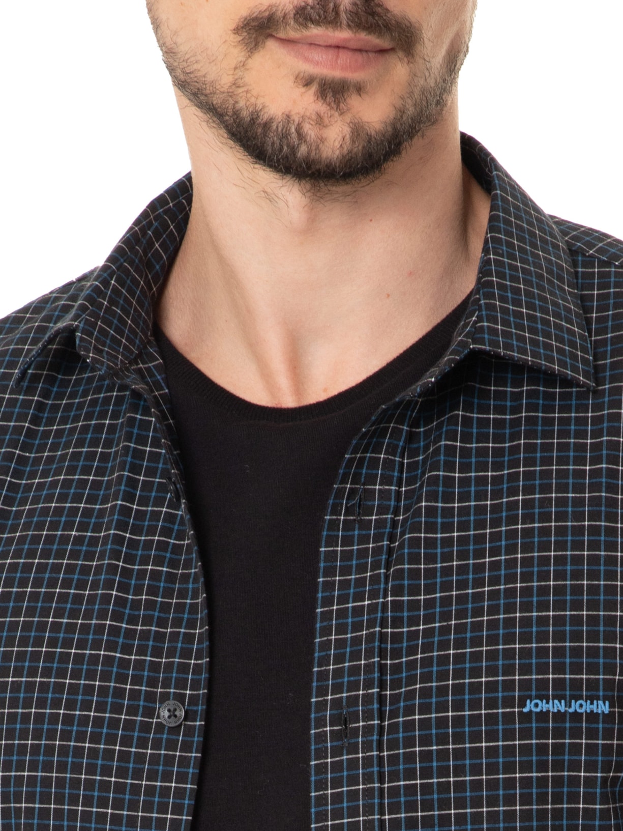 Camisa Masculina Squared Black Preto John John