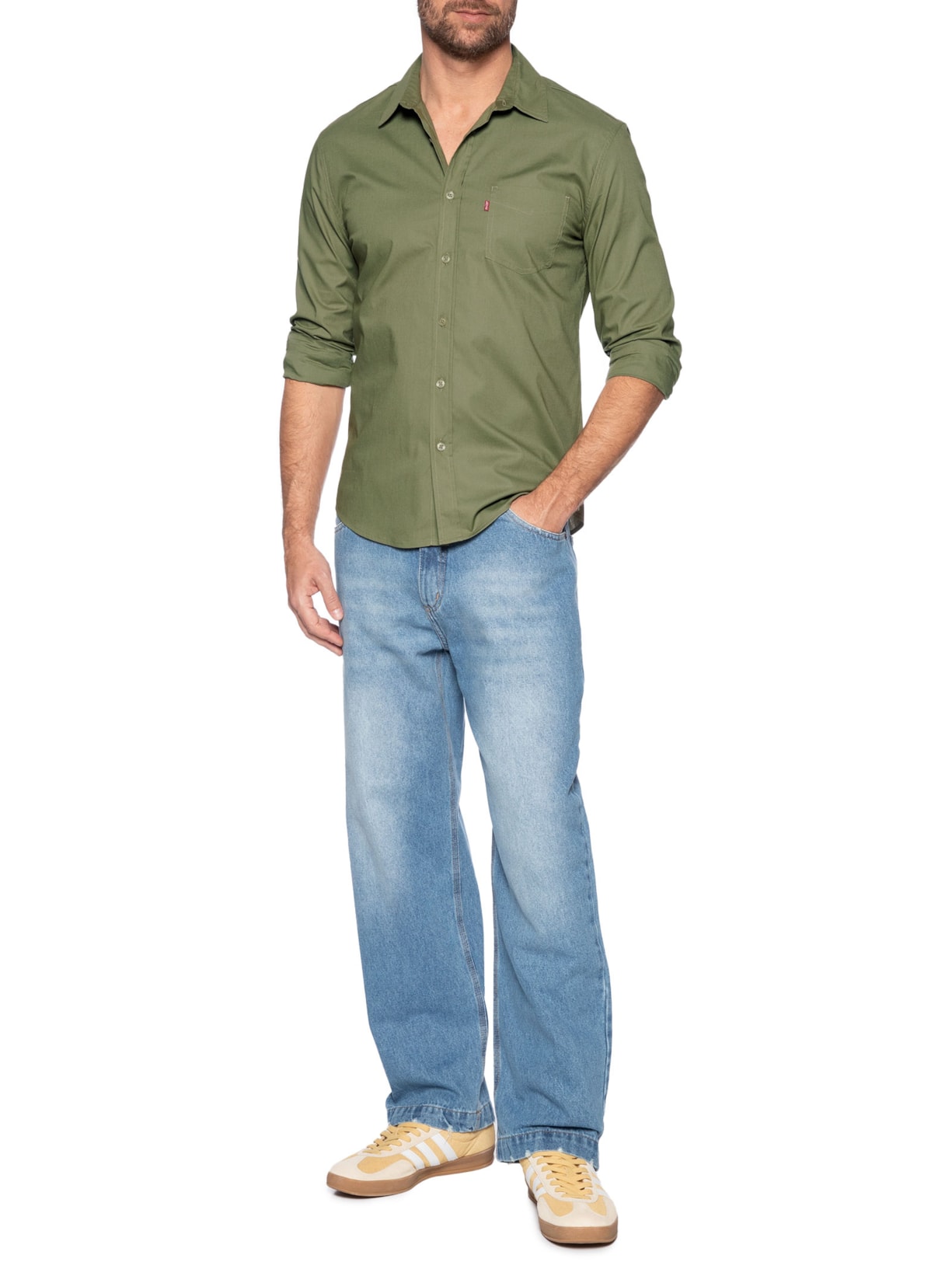 Camisa Masculina Standard Fit Com Bolso Em Algodão Verde Levi's
