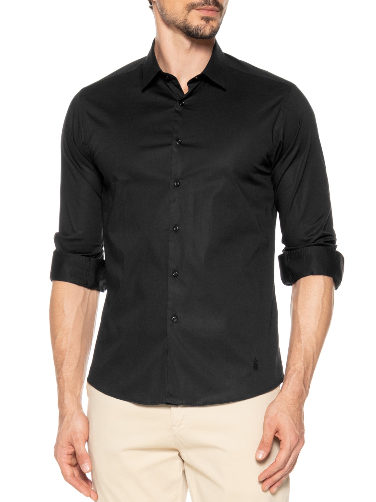 Camisa Masculina Stretch Fio 60 Preto Pineapple